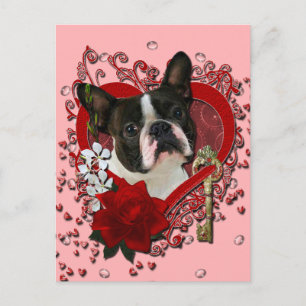 Cartes Pour Fêtes Annuelles Valentines - clé à mon coeur - Boston Terrier