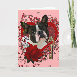 Cartes Pour Fêtes Annuelles Valentines - clé à mon coeur - Boston Terrier