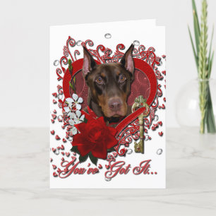 Cartes Pour Fêtes Annuelles Valentines - Clé de mon coeur - Doberman - Rocky