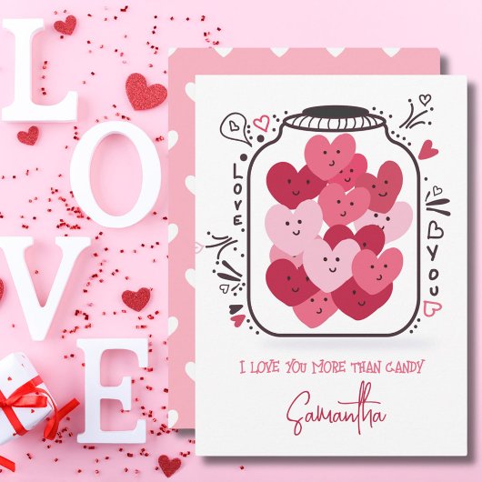 Cartes Pour Fêtes Annuelles Valentines Coeurs rose et rouge Bonbons en pot de
