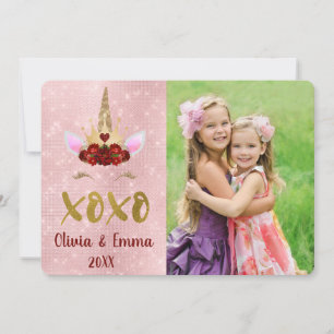Cartes Pour Fêtes Annuelles Valentine's Day Blush Pink Unicorn Photo Card