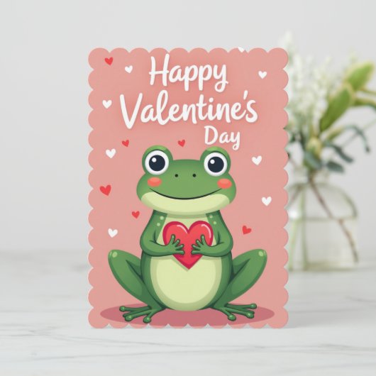 Cartes Pour Fêtes Annuelles Valentines Day Frog Flat Greeting Card (Debout devant)
