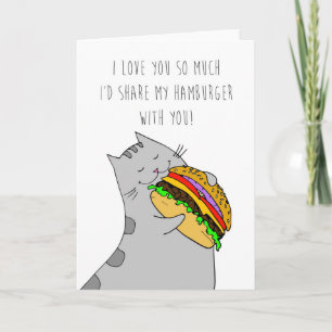 Cartes Pour Fêtes Annuelles Valentine's Day I Love You Card : Kitty & a Burger