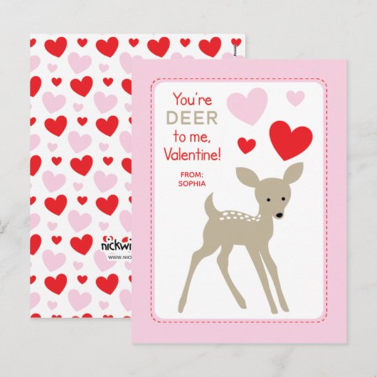 Cartes Pour Fêtes Annuelles Valentines de classe Cerfs (Devant / Derrière)