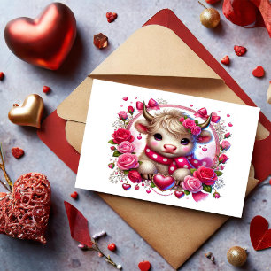 Cartes Pour Fêtes Annuelles Valentines de vache des Hautes-Terres Roses