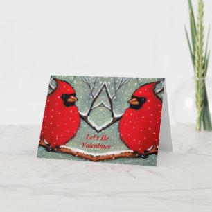 Cartes Pour Fêtes Annuelles Valentines : Deux Cardinaux Rouges Sur La Branche