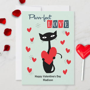 Cartes Pour Fêtes Annuelles Valentines Jour Rétro Mid Century Chat