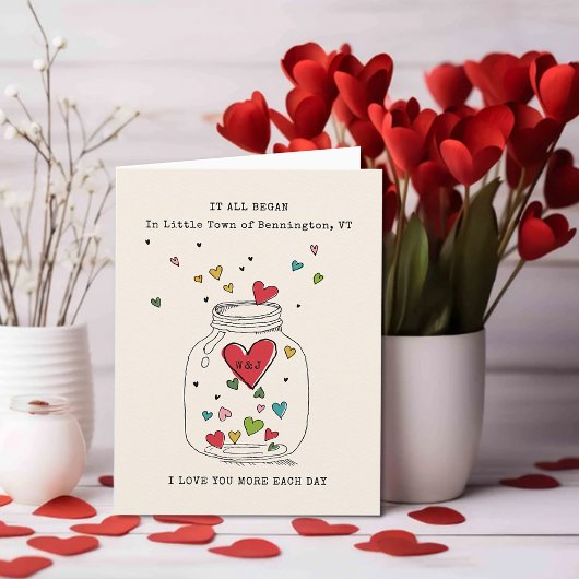 Cartes Pour Fêtes Annuelles Valentines Tout A Commencé Coeur En Jar Monogramme