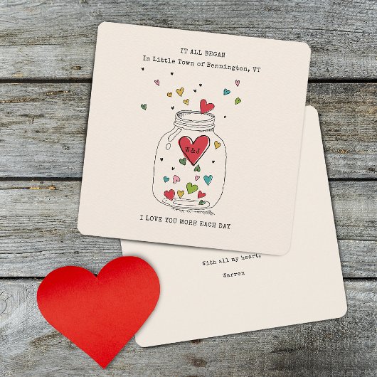 Cartes Pour Fêtes Annuelles Valentines Tout A Commencé Coeur En Jar Monogramme