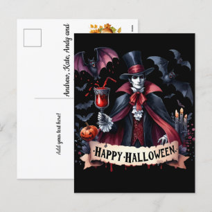 Cartes Pour Fêtes Annuelles Vampire effrayant et chauves-souris - Happy Hallow