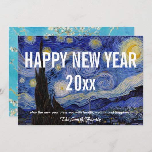 Cartes Pour Fêtes Annuelles Van Gogh - Bonne année avec la nuit étoilée (Devant / Derrière)