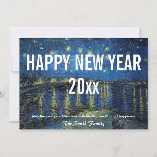 Cartes Pour Fêtes Annuelles Van Gogh - Bonne année avec nuit étoilée /Rhône (Devant)
