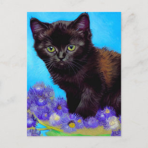 Cartes Pour Fêtes Annuelles Van Gogh Chat et fleurs