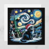 Cartes Pour Fêtes Annuelles Van Gogh Starry Nuit Festive Noël Chat Noir (Devant / Derrière)