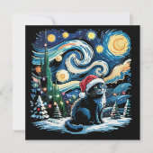 Cartes Pour Fêtes Annuelles Van Gogh Starry Nuit Festive Noël Chat Noir (Devant)