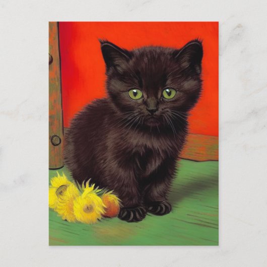 Cartes Pour Fêtes Annuelles Van Gogh Style Chat noir (Devant)