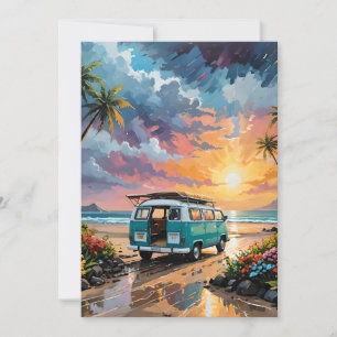 Cartes Pour Fêtes Annuelles Van Scene Sur La Plage A