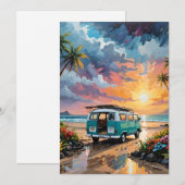 Cartes Pour Fêtes Annuelles Van Scene Sur La Plage A (Devant / Derrière)