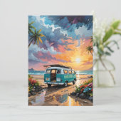 Cartes Pour Fêtes Annuelles Van Scene Sur La Plage A (Debout devant)