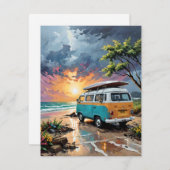 Cartes Pour Fêtes Annuelles Van Scene Sur La Plage B (Devant / Derrière)