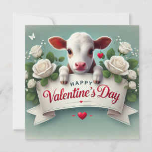 Cartes Pour Fêtes Annuelles Veau mignon tenant une bannière de vœux pour la Sa