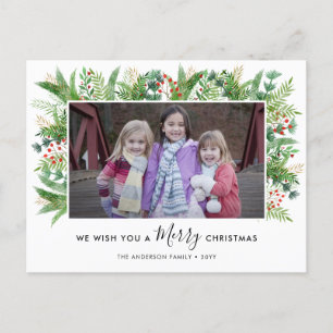 Cartes Pour Fêtes Annuelles Végétal moderne Holly Pines Joyeux Noël Photo