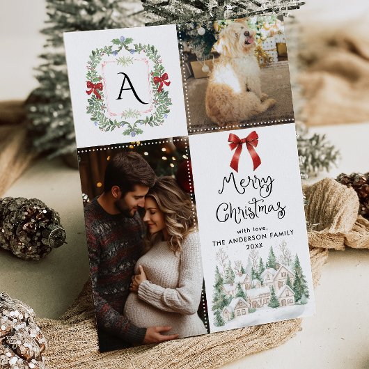 Cartes Pour Fêtes Annuelles Végétal Monogram Crest Bow Joyeux Noël Photo