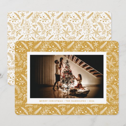 Cartes Pour Fêtes Annuelles Végétation de Noël (or) Photo horizontale (Devant / Derrière)