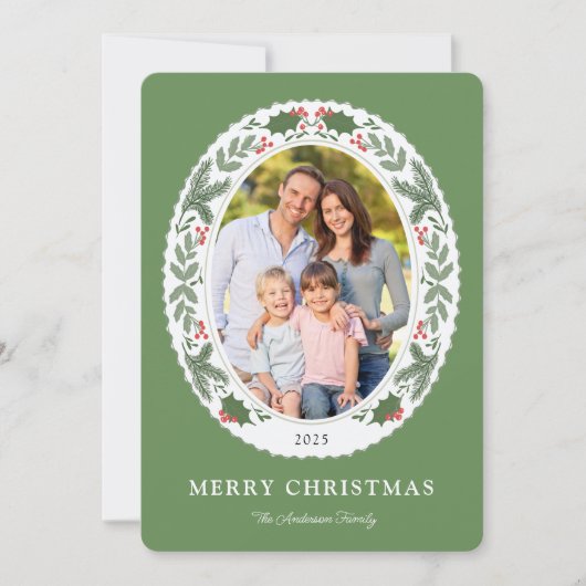 Cartes Pour Fêtes Annuelles Végétation de Noël Ovale Photo (Devant)