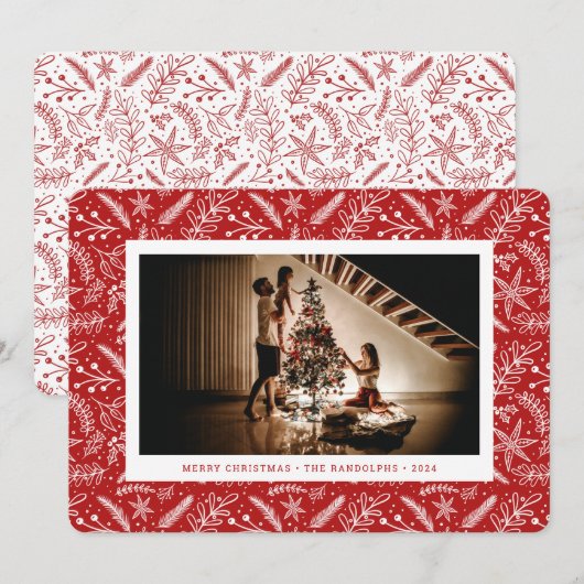 Cartes Pour Fêtes Annuelles Végétation de Noël (Rouge) Photo horizontale (Devant / Derrière)