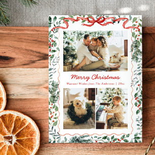Cartes Pour Fêtes Annuelles Végétation de Noël Whimsical Coquette Bow 3 Photo