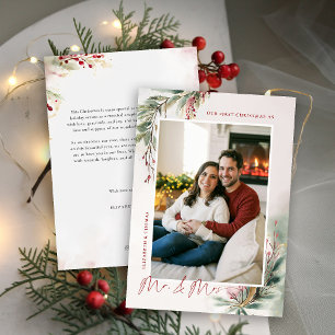 Cartes Pour Fêtes Annuelles Végétation d'hiver Rouge Vert Premier Noël M. Mme