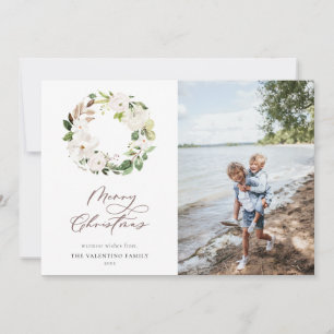 Cartes Pour Fêtes Annuelles Végétation florale blanche Wreath Photo de Noël