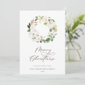 Cartes Pour Fêtes Annuelles Végétation florale blanche Wreath Script de Noël (Debout devant)