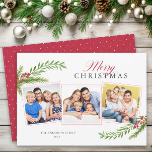 Cartes Pour Fêtes Annuelles Végétation hiver Minimale 3 Photo Joyeux Noël