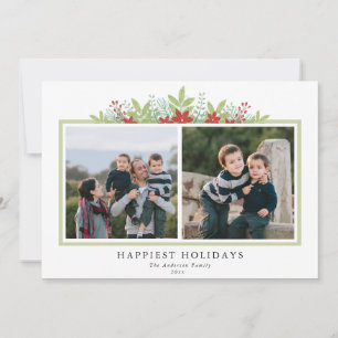 Cartes Pour Fêtes Annuelles Végétation hivernale Poinsettia 2 photos Joyeuses