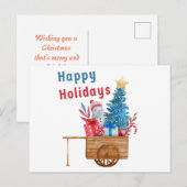 Cartes Pour Fêtes Annuelles Véhicule de vacances joyeuses avec bonhomme de nei (Devant / Derrière)