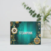 Cartes Pour Fêtes Annuelles Veille bijoux Steampunk sur un Arrière - plan vert (Debout devant)