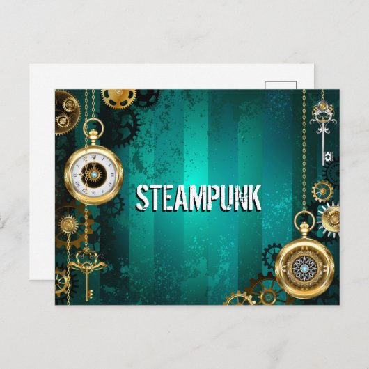 Cartes Pour Fêtes Annuelles Veille bijoux Steampunk sur un Arrière - plan vert (Devant / Derrière)