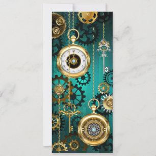 Cartes Pour Fêtes Annuelles Veille bijoux Steampunk sur un Arrière - plan vert