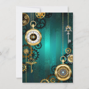 Cartes Pour Fêtes Annuelles Veille bijoux Steampunk sur un Arrière - plan vert