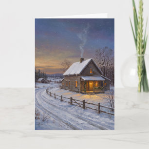 Cartes Pour Fêtes Annuelles Veille de Noël dans une cabane américaine classiqu