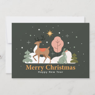 Cartes Pour Fêtes Annuelles Veille de Noël tranquille avec rennes et lapin