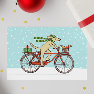 Cartes Pour Fêtes Annuelles Vélo Chien et écureuil Whimsical Joyeux vacances