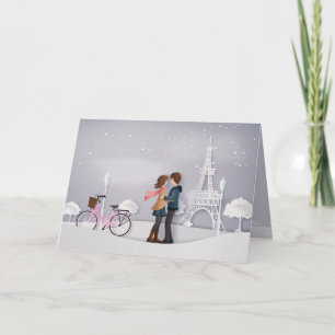 Cartes Pour Fêtes Annuelles Vélo rose Paris Couple Valentines