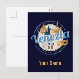 Cartes Pour Fêtes Annuelles Venise avec gondolier Italie carnaval vintage