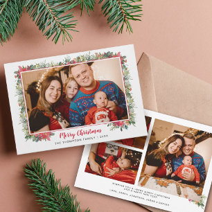 Cartes Pour Fêtes Annuelles Verdure Aquarelle Script Photo Collage Noël