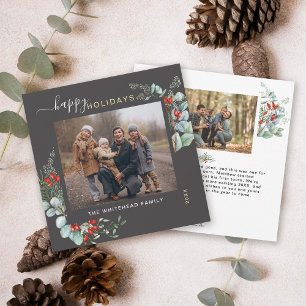 Cartes Pour Fêtes Annuelles Verdure botanique Aquarelle Élégante gris foncé