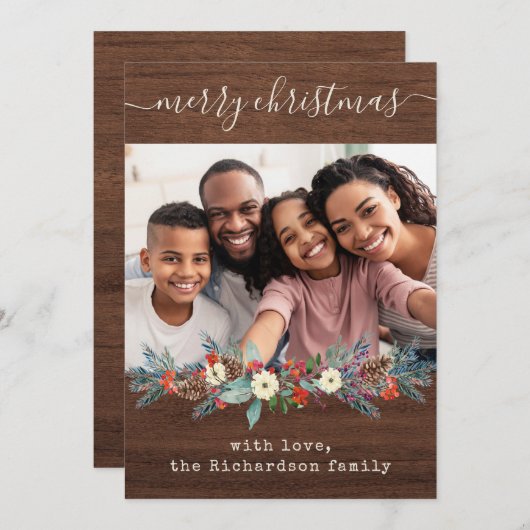 Cartes Pour Fêtes Annuelles Verdure de Noël rustique | Photo et script (Devant / Derrière)