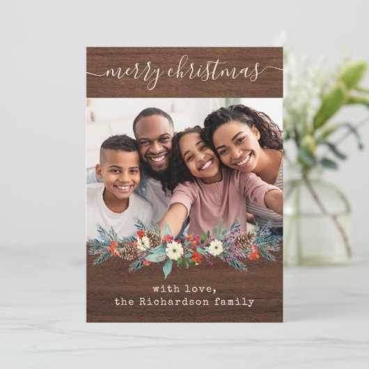 Cartes Pour Fêtes Annuelles Verdure de Noël rustique | Photo et script (Debout devant)